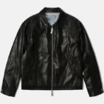 Black Advisory Board Crystals Aged Faux Leather Zip Jacket