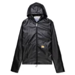 Black Advisory Board Crystals Faux Leather Zip-Up Hoodie