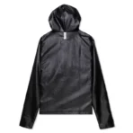 Black Advisory Board Crystals Faux Leather Zip-Up Hoodie Back