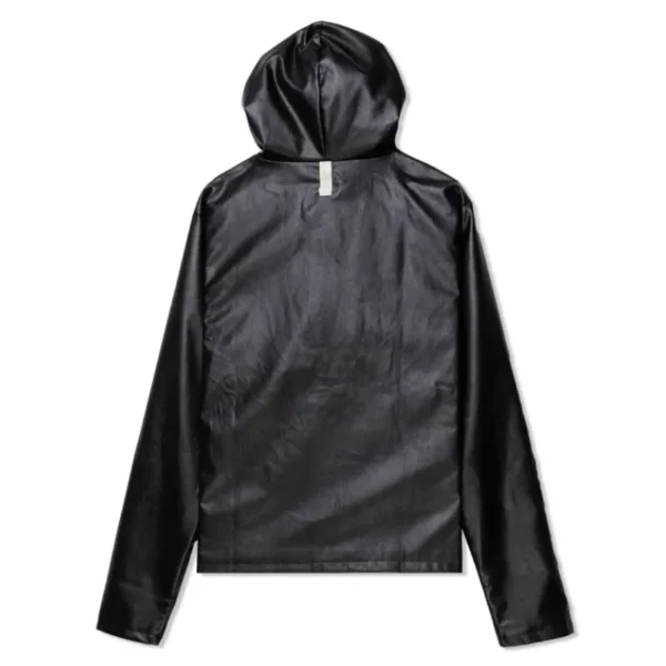 Black Advisory Board Crystals Faux Leather Zip-Up Hoodie Back