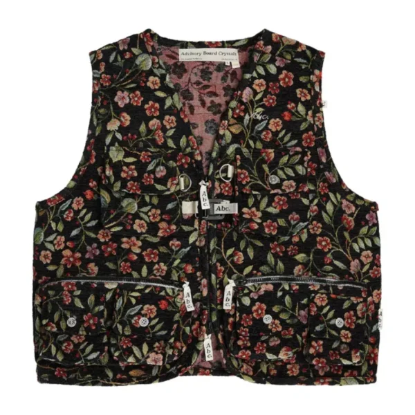Black Advisory Board Crystals Floral Jacquard Cargo Vest
