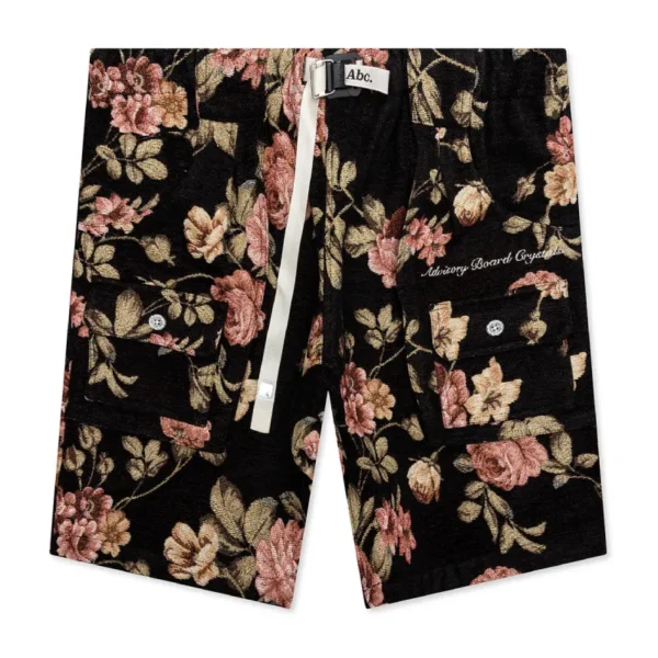 Black Advisory Board Crystals Floral Jacquard Waterproof Shorts