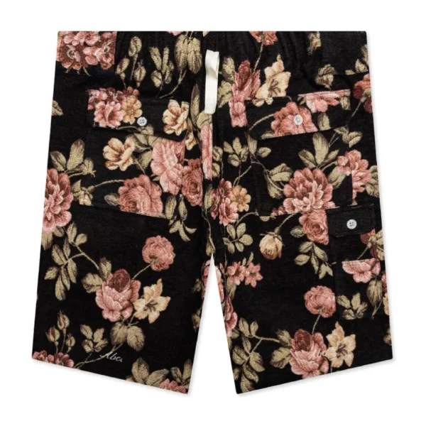 Black Advisory Board Crystals Floral Jacquard Waterproof Shorts Back View