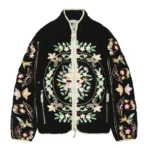 Black Advisory Board Crystals Floral Zip-Up Jacket