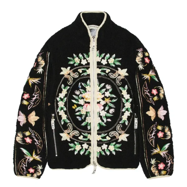 Black Advisory Board Crystals Floral Zip-Up Jacket