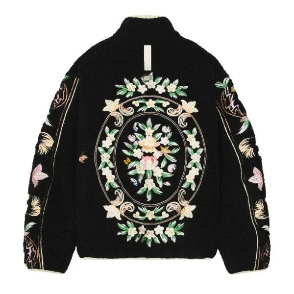 Black Advisory Board Crystals Floral Zip-Up Jacket Back Side