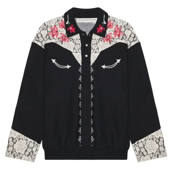 Black Advisory Board Crystals Western Shirt Style Crewneck