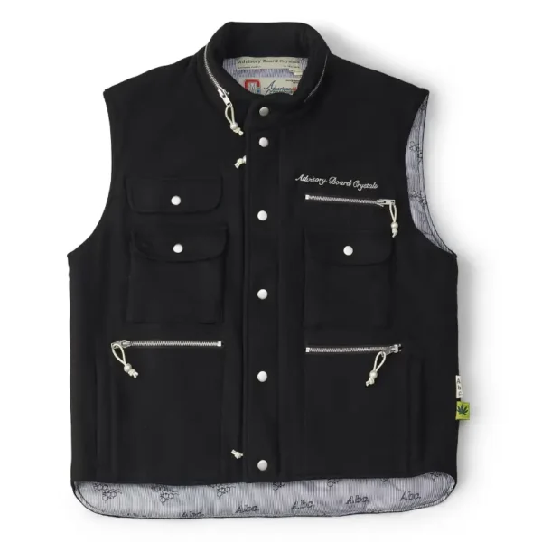 Black Advisory Board Crystals Wool Melton Cargo Vest