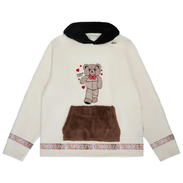Ecru Advisory Board Crystals Bear Patch Boa Hoodie