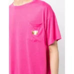 Pink ABC Logo Plaque Boat Neck T-Shirt Close