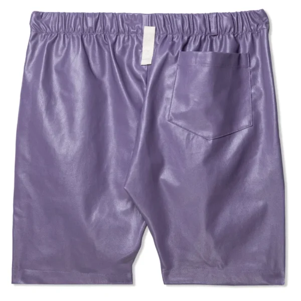 Purple Advisory Board Crystals Faux Leather Work Shorts Back View