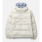 White ABC Tweed Hooded Puffer Jacket
