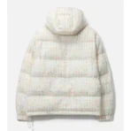 White ABC Tweed Hooded Puffer Jacket Back Side