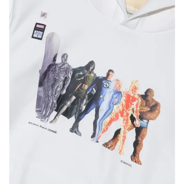 White ABC x Fantastic Four Character Hooded Sweatshirt Close View