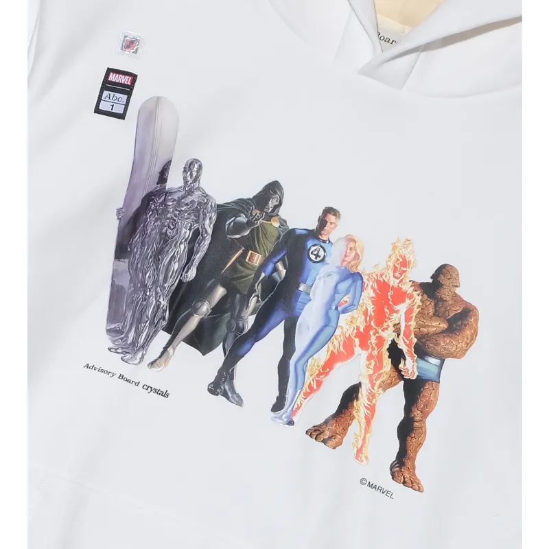 White Abc X Fantastic Four Character Hooded Sweatshirt Close View